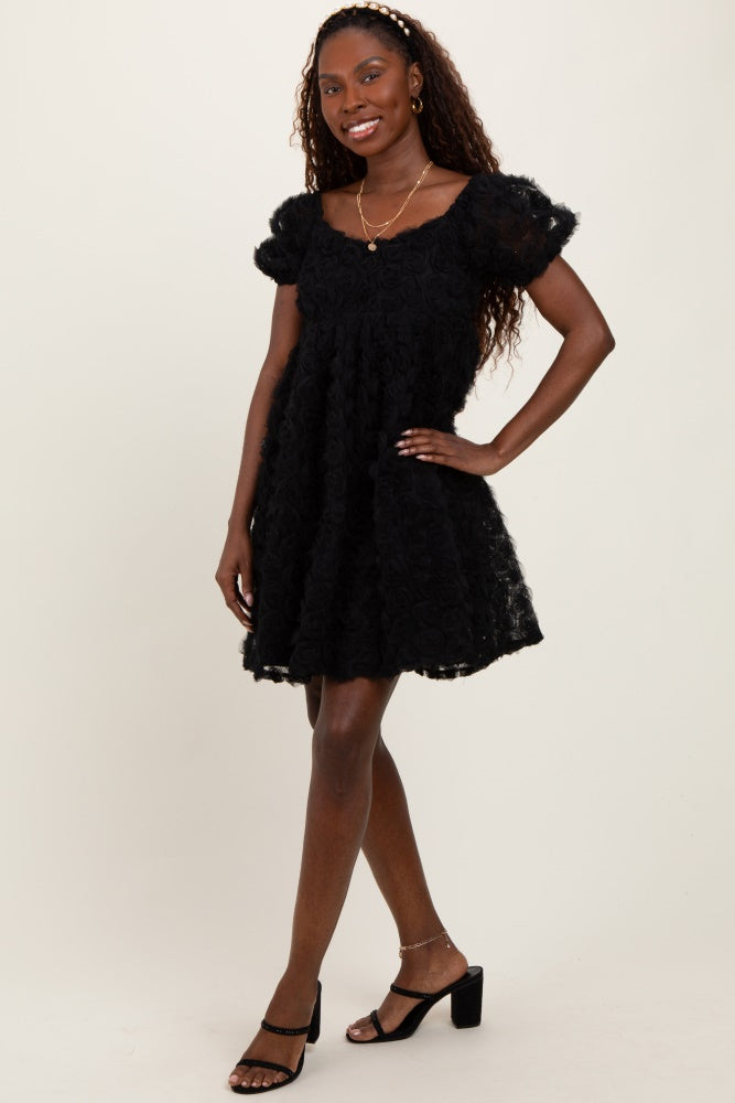 Black Floral Applique Overlay Dress Black Floral Applique Overlay Dress