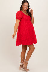 Red Floral Applique Overlay Maternity Dress