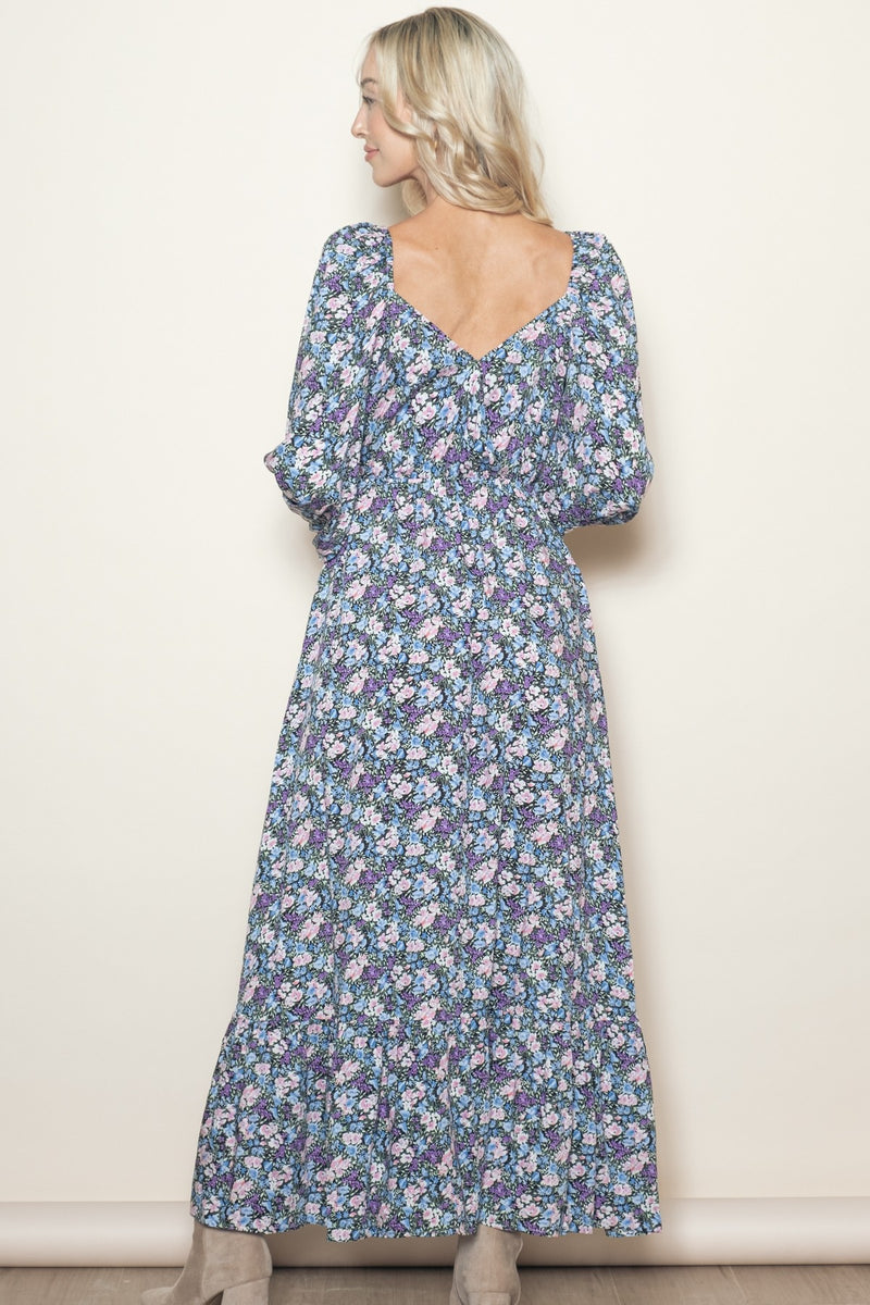 Blue Floral Reversible Long Sleeve Maxi Dress – PinkBlush