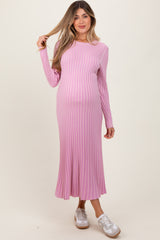 Pink Thick Ribbed Knit Maternity Maxi Sweater Dress