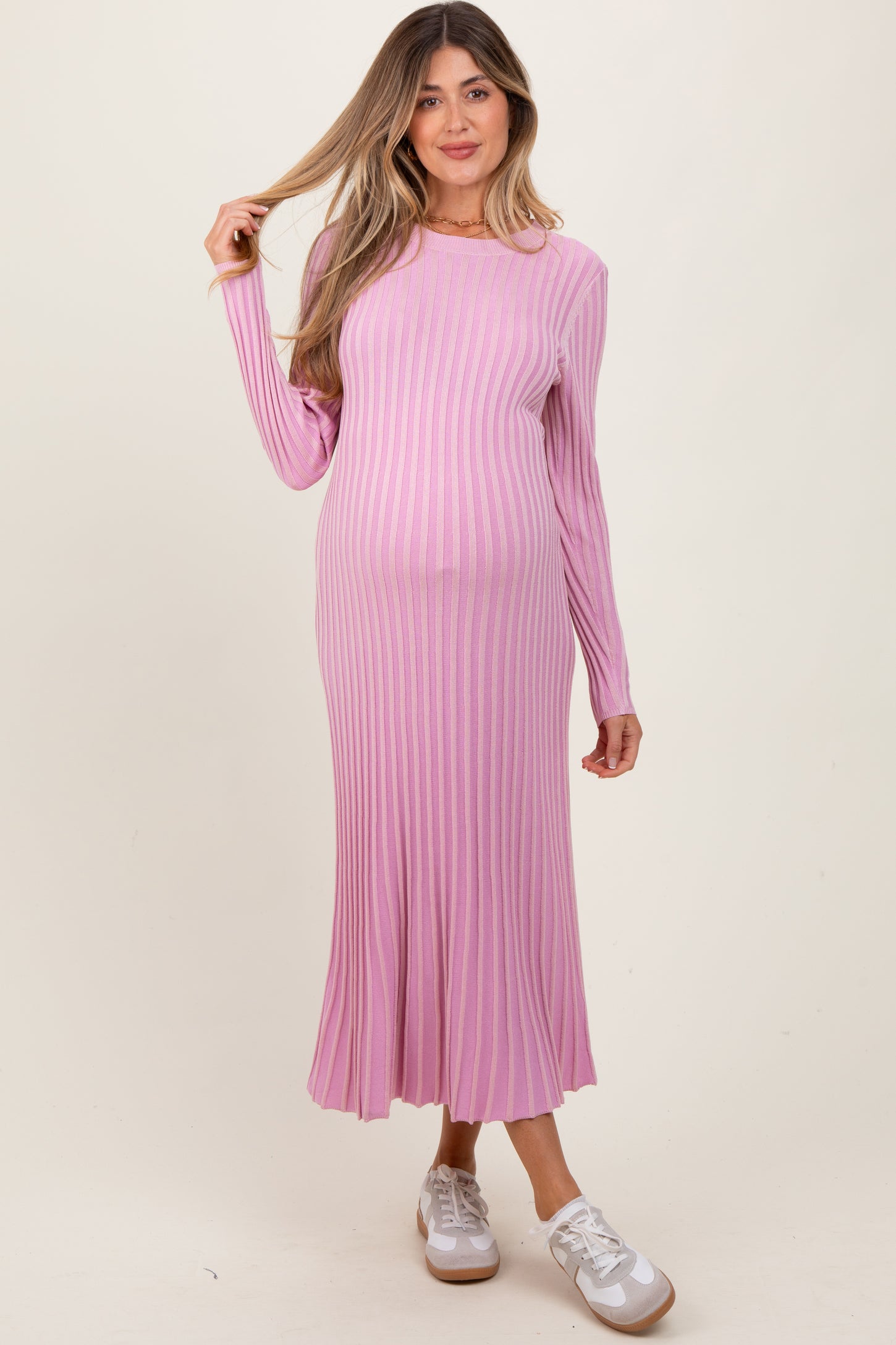 Pink Thick Ribbed Knit Maternity Maxi Sweater Dress – PinkBlush