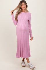 Pink Thick Ribbed Knit Maternity Maxi Sweater Dress