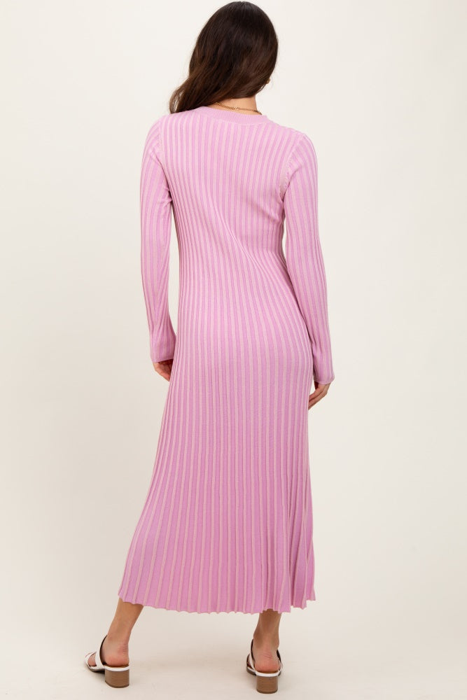 Pink Thick Ribbed Knit Maxi Sweater Dress Pink Thick Ribbed Knit Maxi Sweater Dress