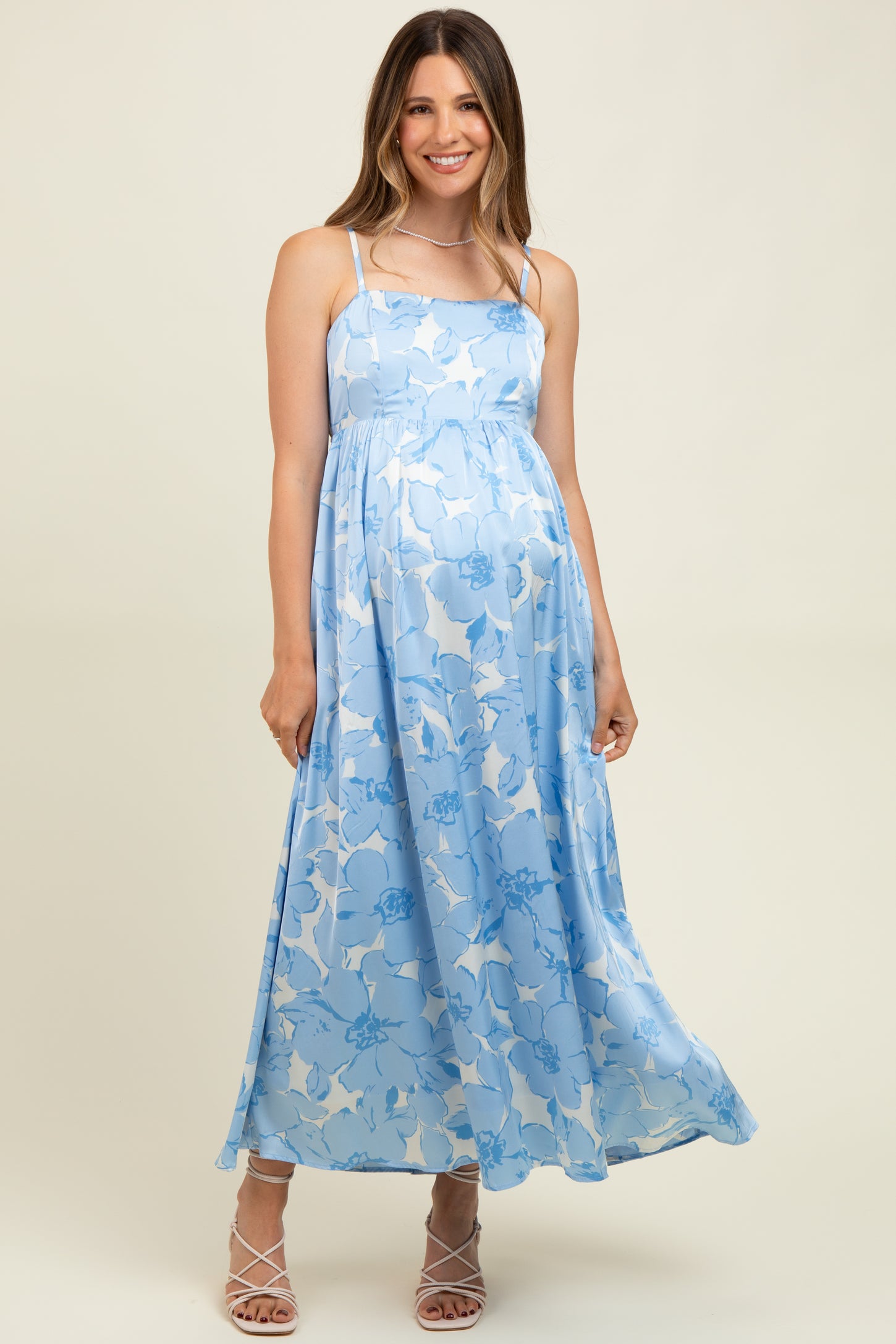 Light Blue Floral Sleeveless Maternity Maxi Dress PinkBlush Light Blue Floral Sleeveless Maternity Maxi Dress PinkBlush