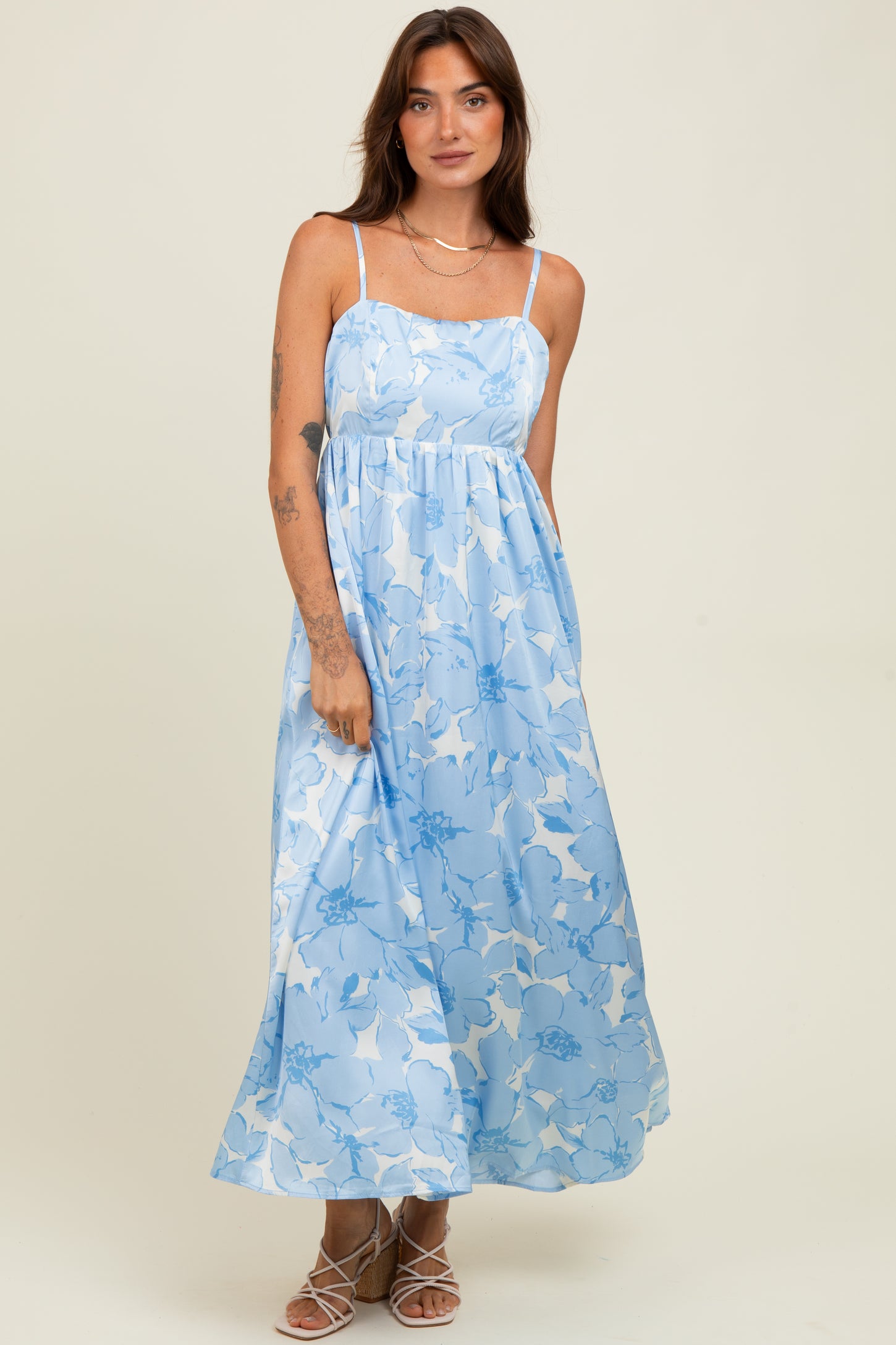Light Blue Floral Sleeveless Maternity Maxi Dress Light Blue Floral Sleeveless Maternity Maxi Dress