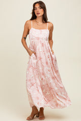 Pink Floral Sleeveless Maternity Maxi Dress