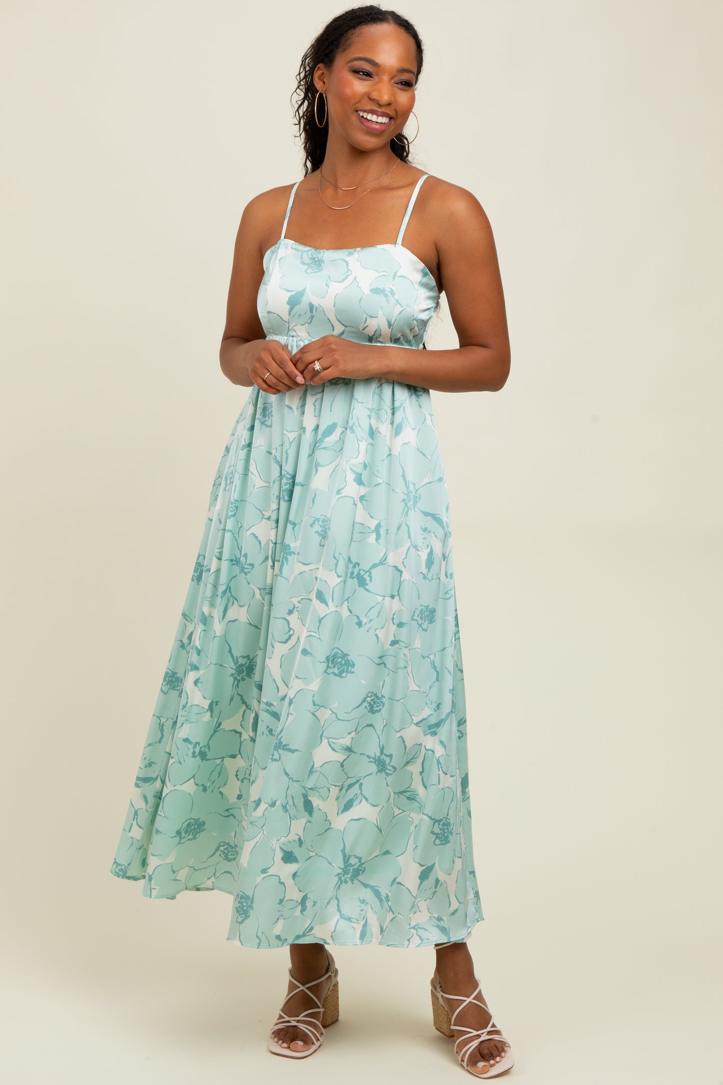 Sage Floral Sleeveless Maxi Dress