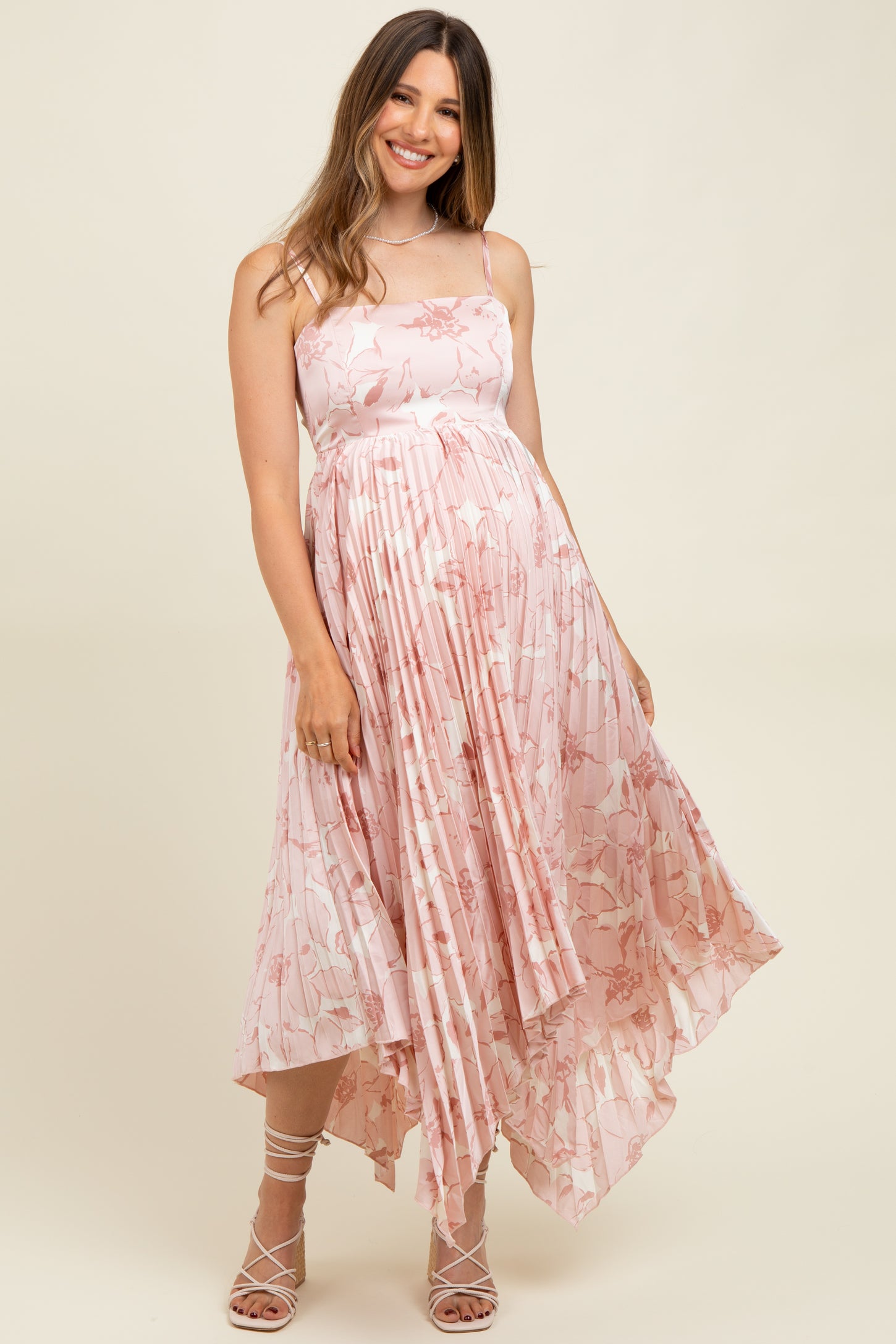 Light Floral Woven Pleat Skirt Maternity Maxi Dress