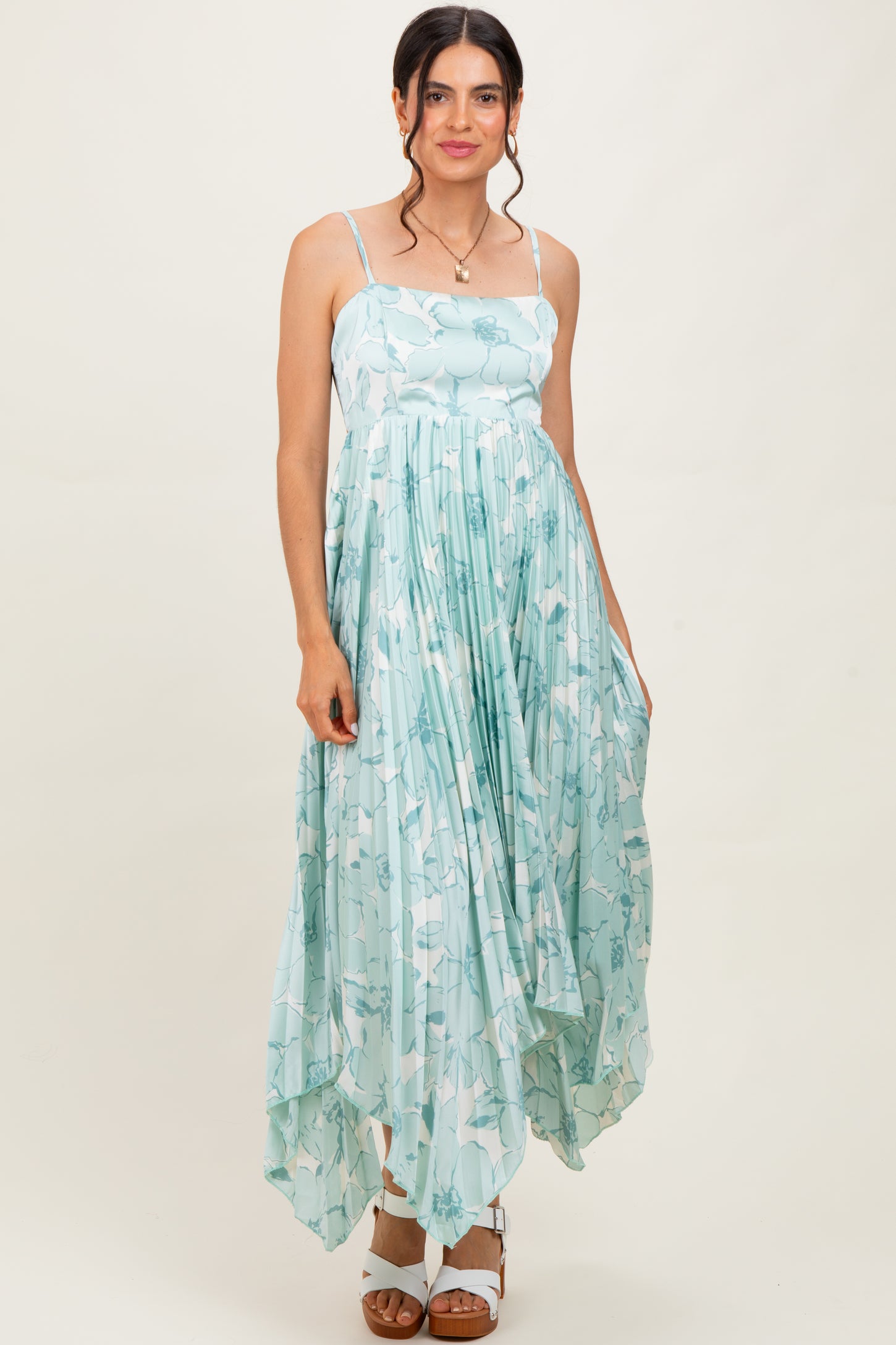 Sage Floral Woven Pleat Skirt Maternity Maxi Dress