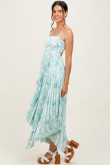 Sage Floral Woven Pleat Skirt Maternity Maxi Dress