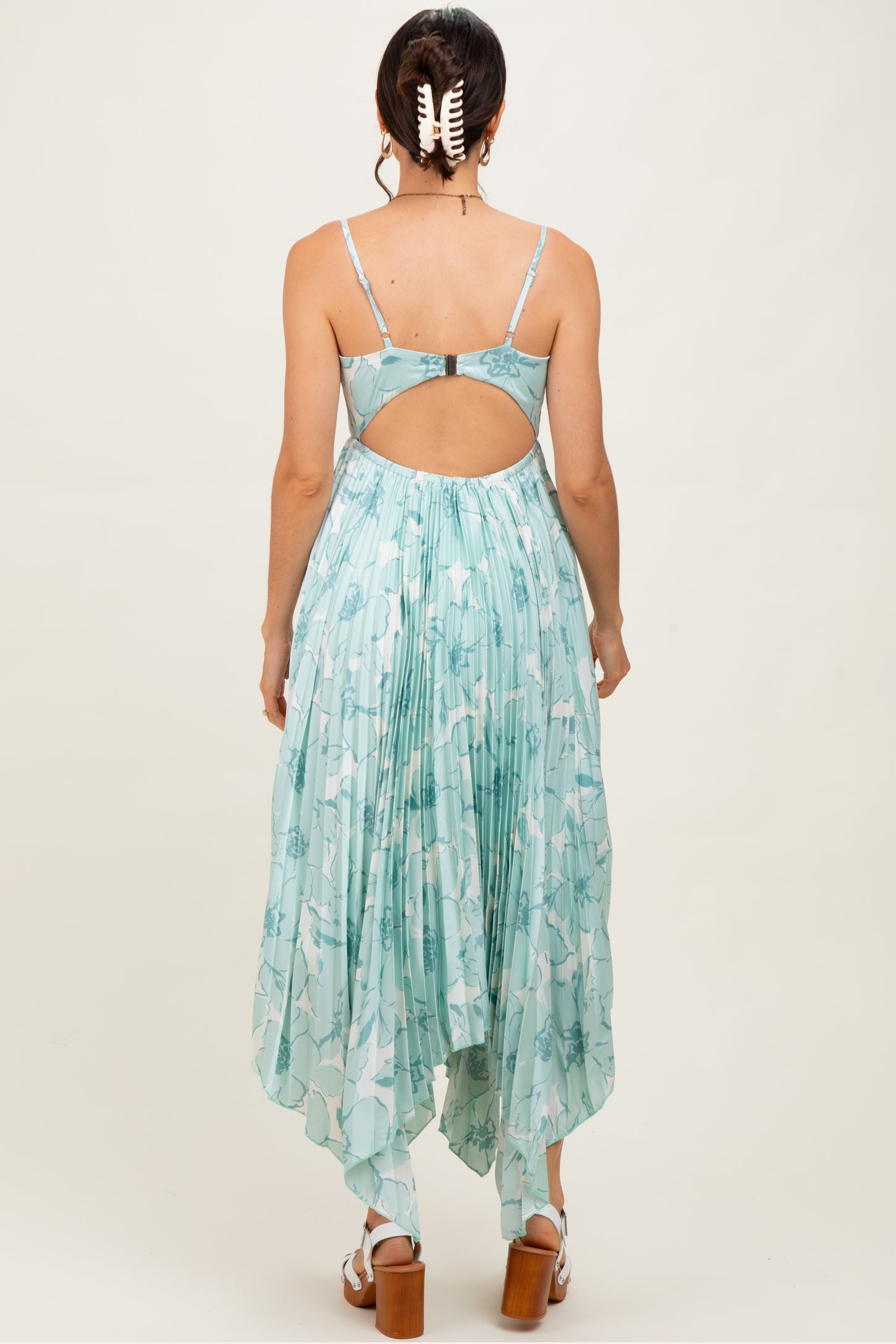 Sage Floral Woven Pleat Skirt Maternity Maxi Dress