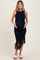 Navy Ribbed Knit Fringe Asymmetrical Hem Maternity Dress