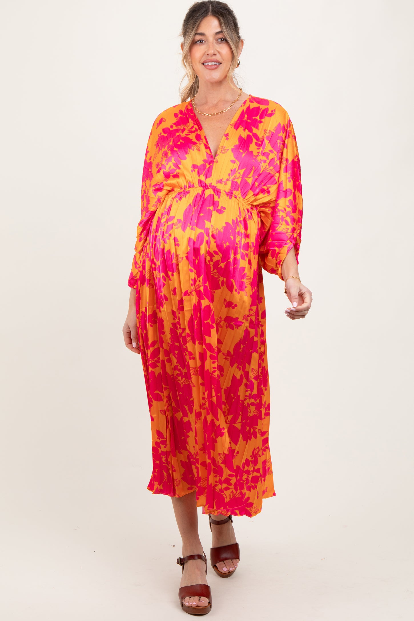 orange satin floral dress Evita | Orange Floral High-Neck Satin Mini Dress