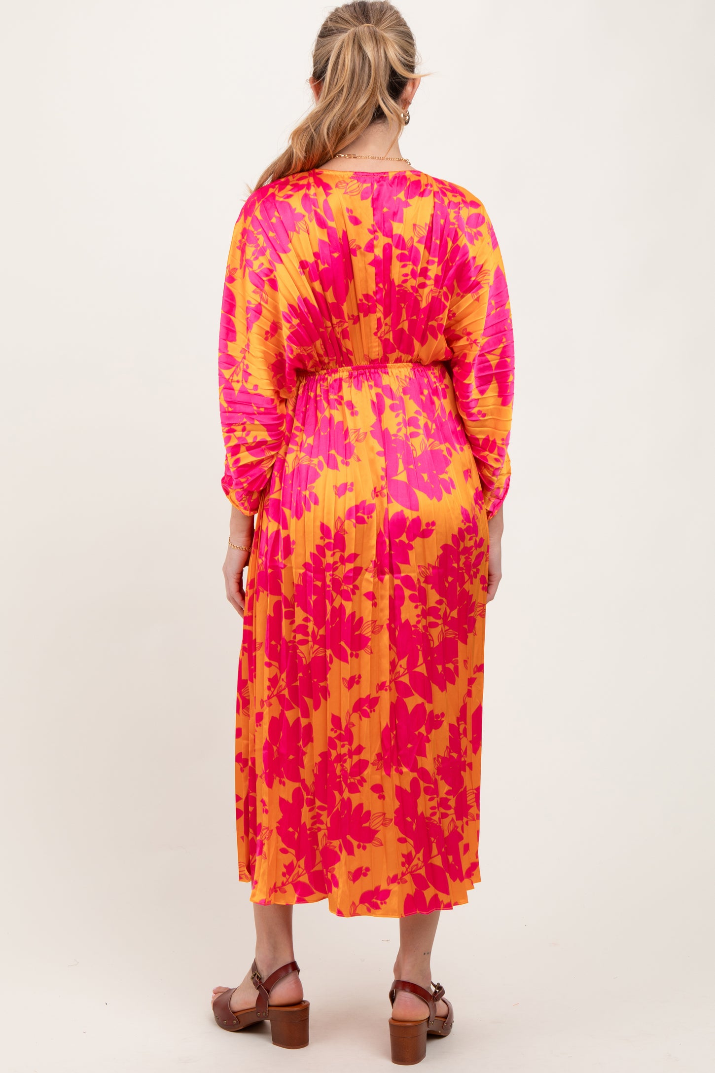 orange floral satin dress Cambri Orange Floral Chiffon Maxi Dress