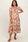 Mocha Floral Smocked Triple Front Tie Maternity Midi Dress