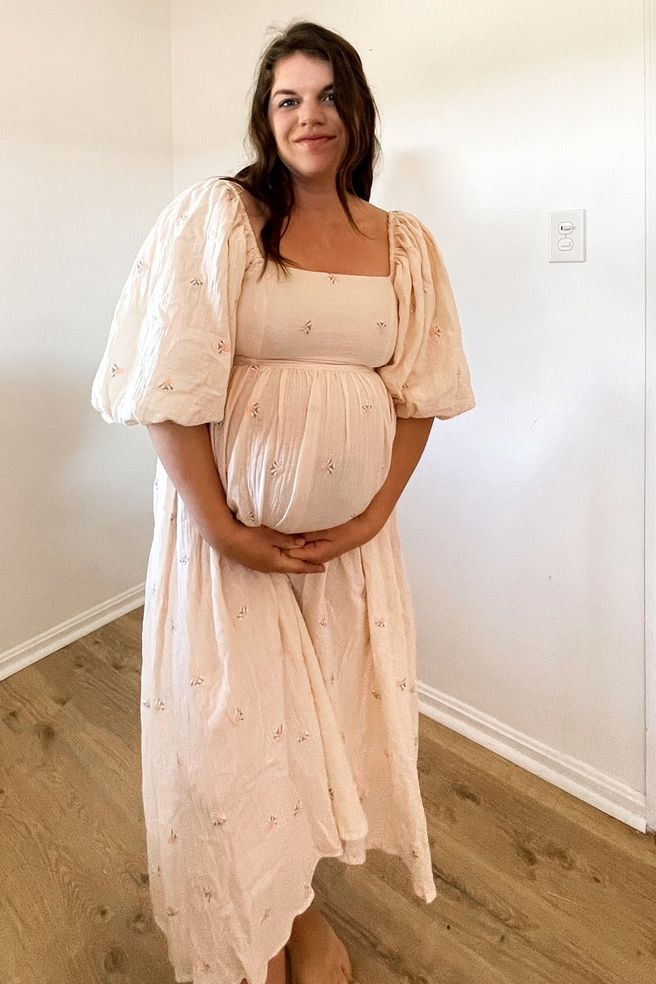 cream floral maternity dress Pinkblush Cream Floral Mesh Overlay Tie Back Maternity Midi Dress Medium