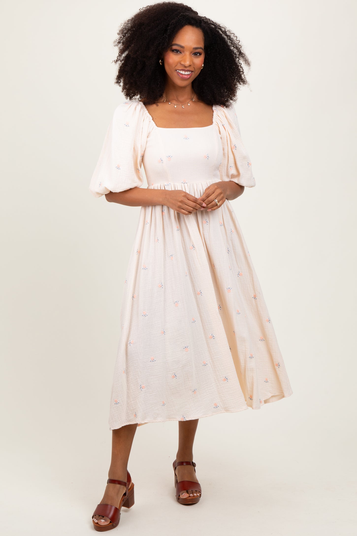 Cream Floral Maternity Midi Dress PinkBlush Cream Floral Maternity Midi Dress PinkBlush