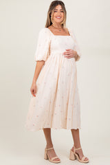 Cream Floral Maternity Midi Dress