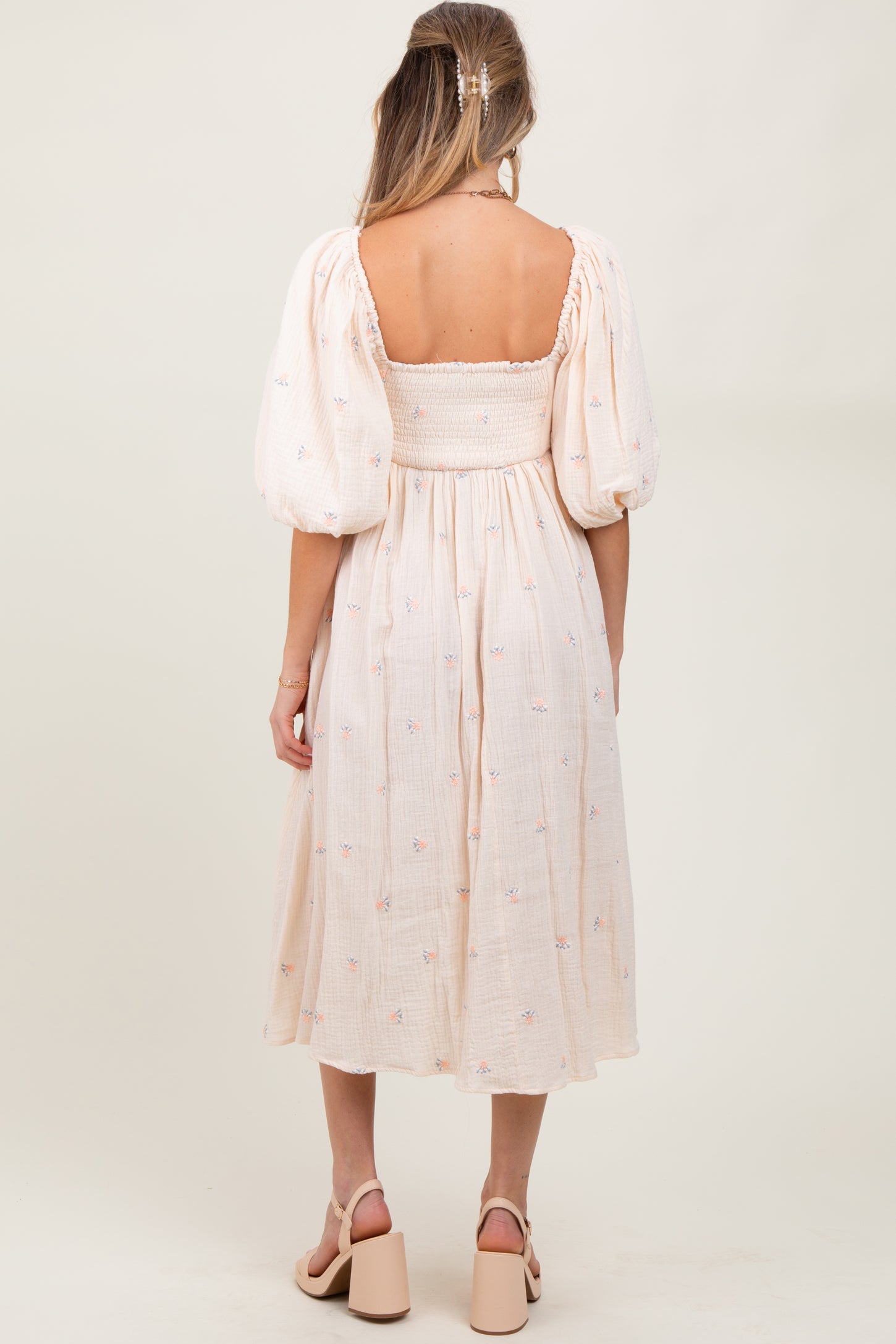 Cream Floral Maternity Midi Dress