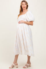 White Textured Maternity Midi Dress