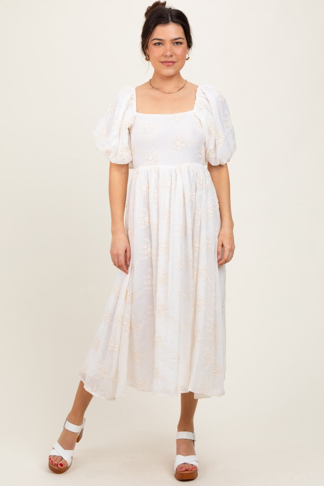 White Textured Maternity Midi Dress White Textured Maternity Midi Dress