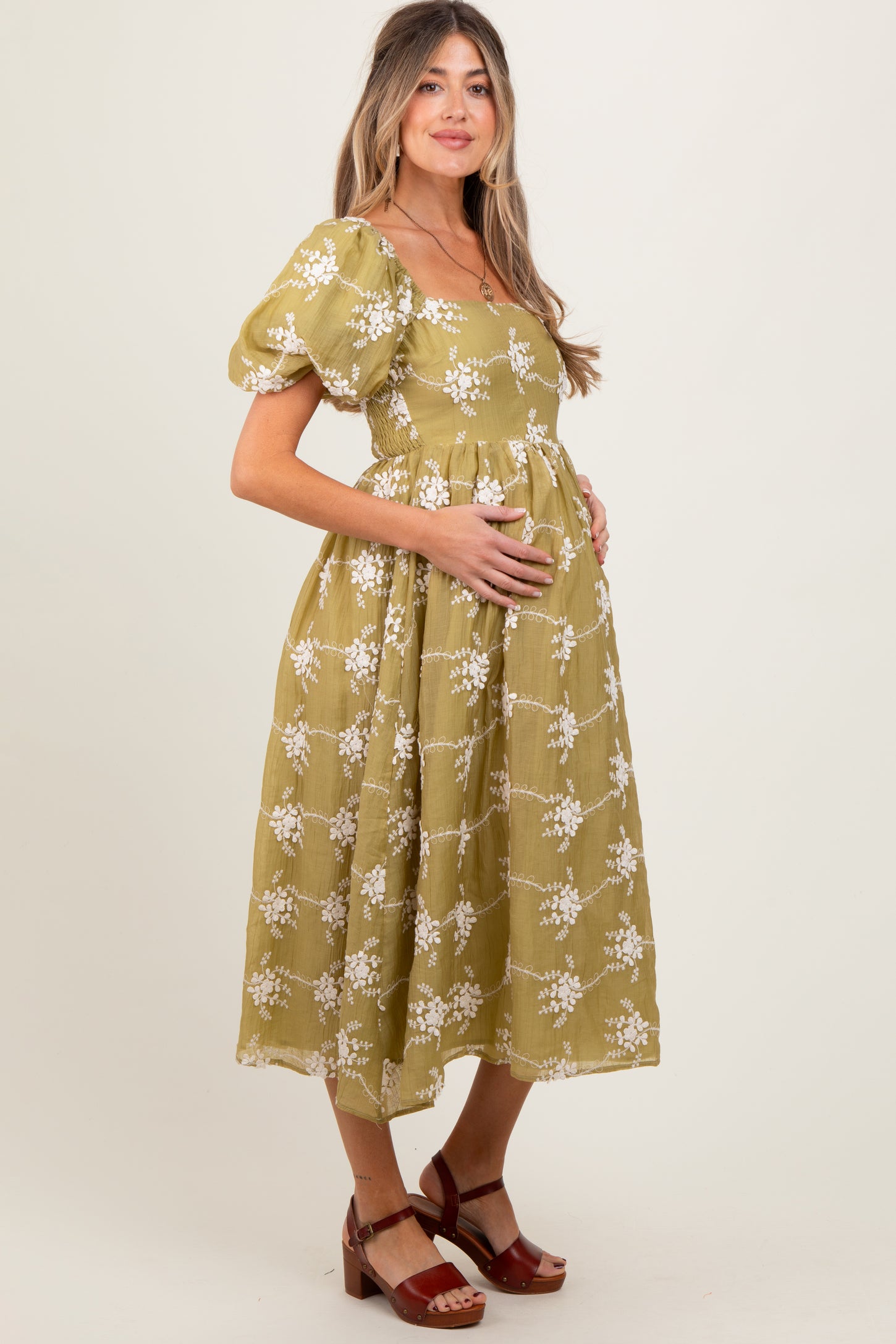 Olive Textured Maternity Midi Dress