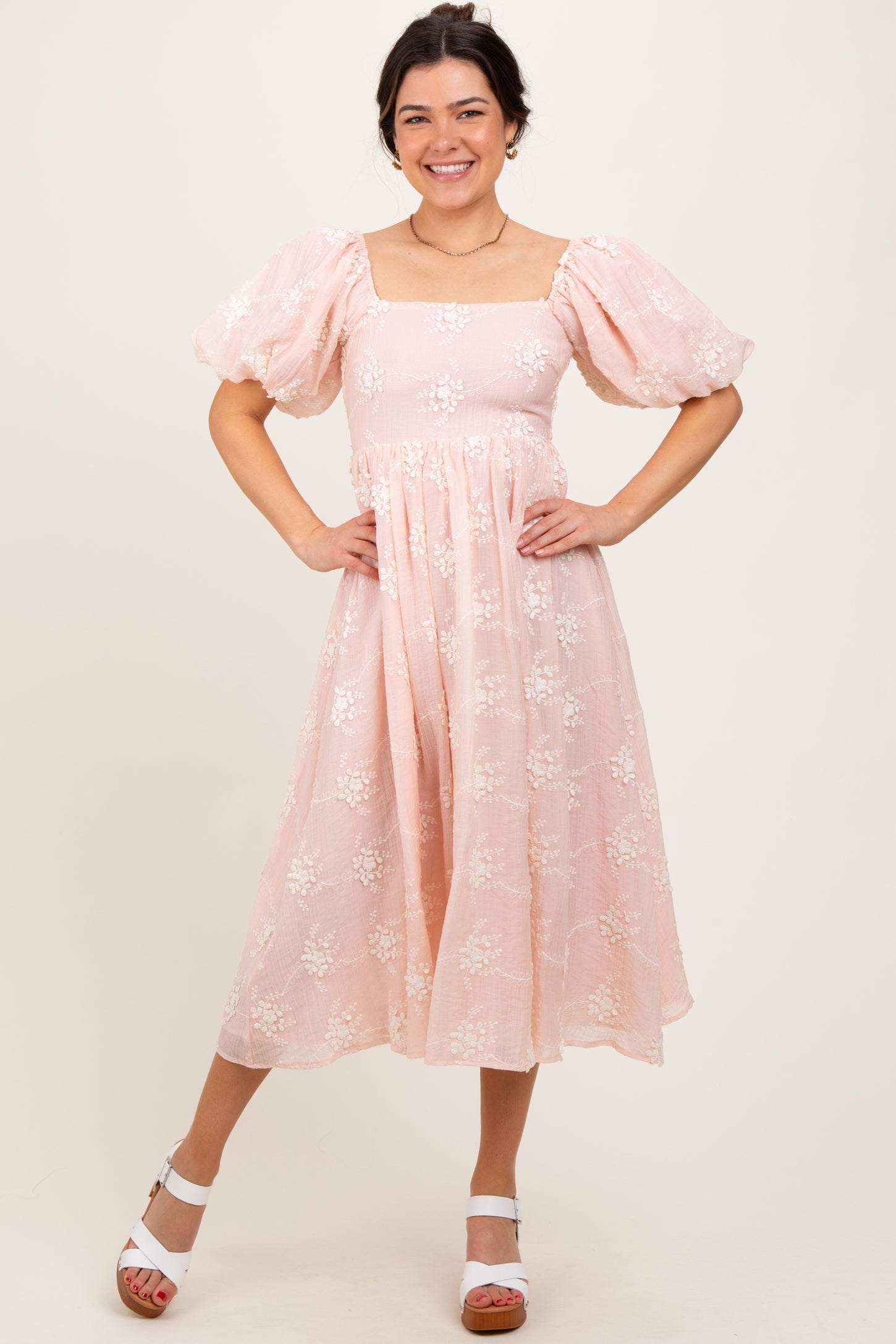 Pink Textured Midi Dress