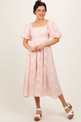 Pink Textured Midi Dress