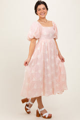 Pink Textured Midi Dress