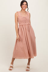 Peach Eyelet Sleeveless Maternity Midi Dress