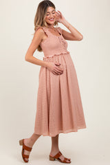 Peach Eyelet Sleeveless Maternity Midi Dress