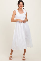 White Eyelet Sleeveless Maternity Midi Dress