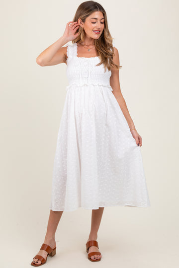 White Eyelet Sleeveless Maternity Midi Dress
