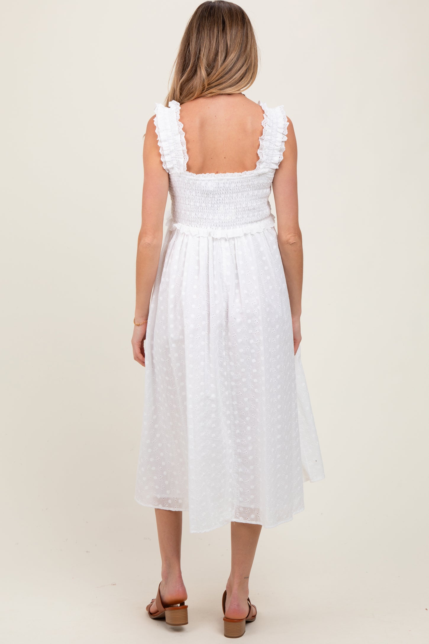 White Eyelet Sleeveless Maternity Midi Dress