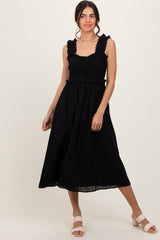 Black Eyelet Sleeveless Midi Dress