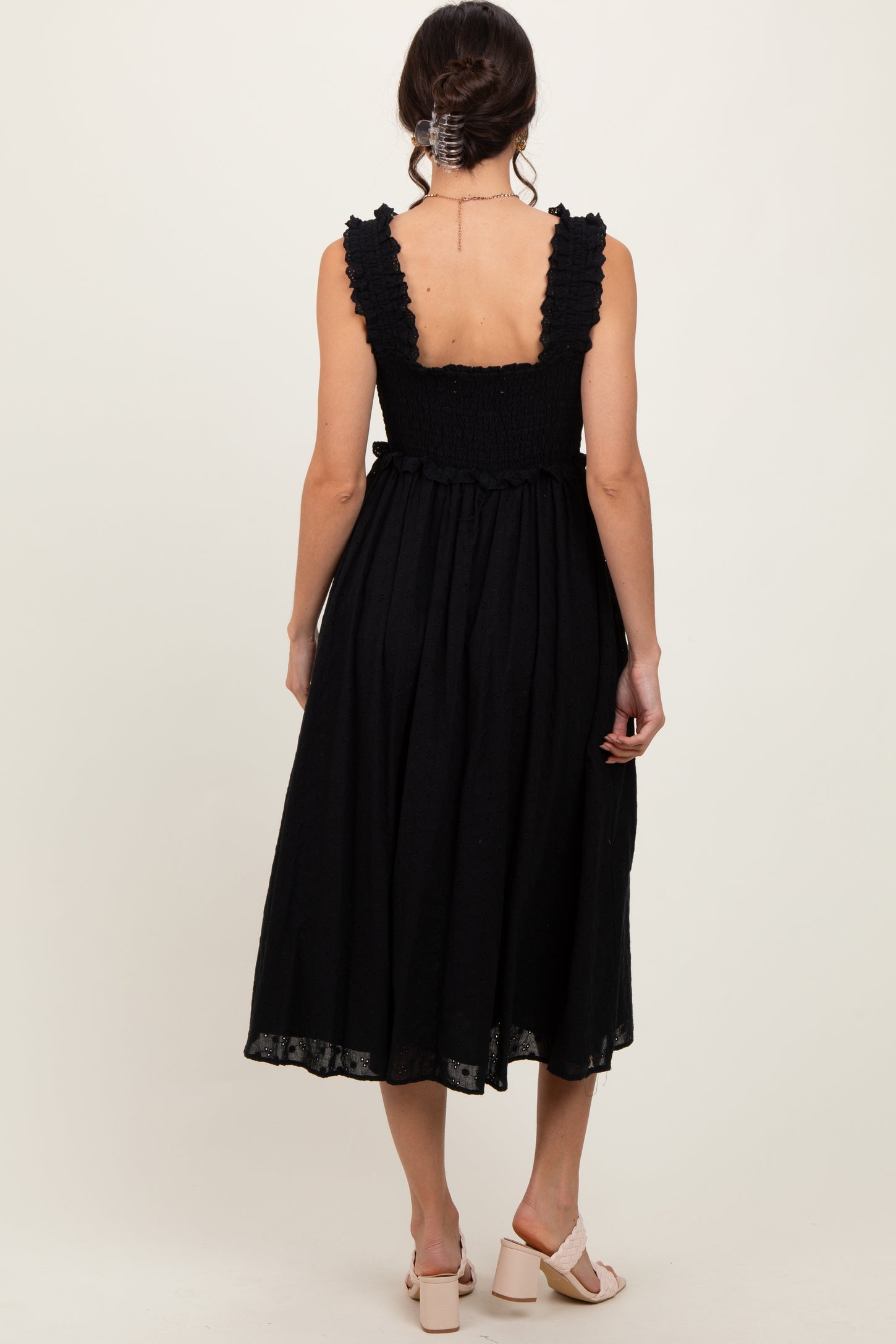 Black Eyelet Sleeveless Midi Dress