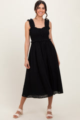 Black Eyelet Sleeveless Maternity Midi Dress