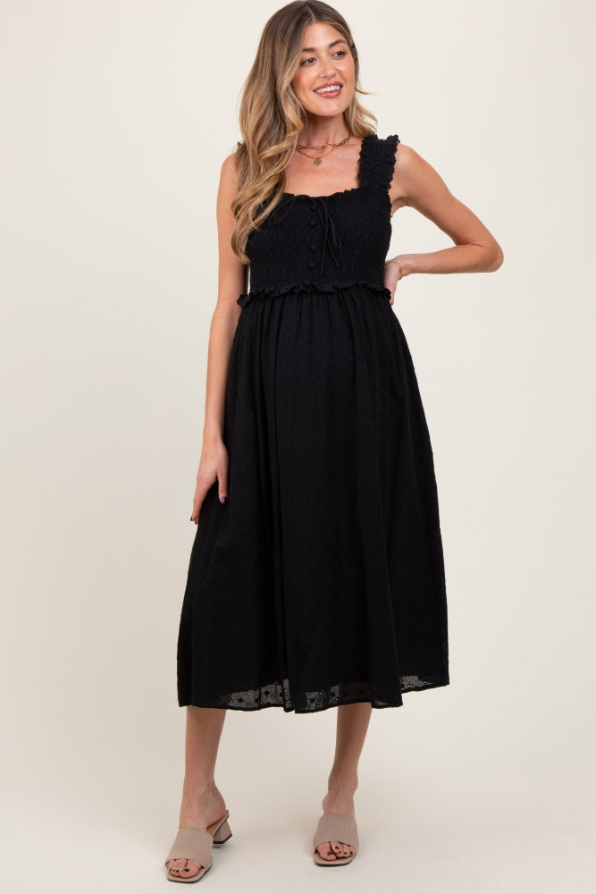 Black Eyelet Sleeveless Maternity Midi Dress – PinkBlush