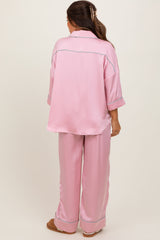 Pink Satin Contrast Trim Pajama Pant Maternity Set