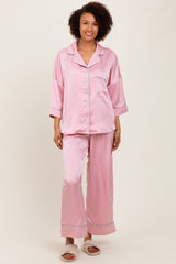 Pink Satin Contrast Trim Pajama Pant Set
