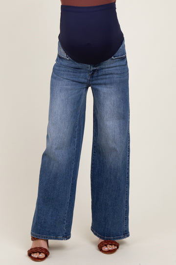 Blue Relaxed Wide Leg Maternity Jeans