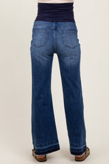 Blue Distressed Release Hem Flare Maternity Jeans
