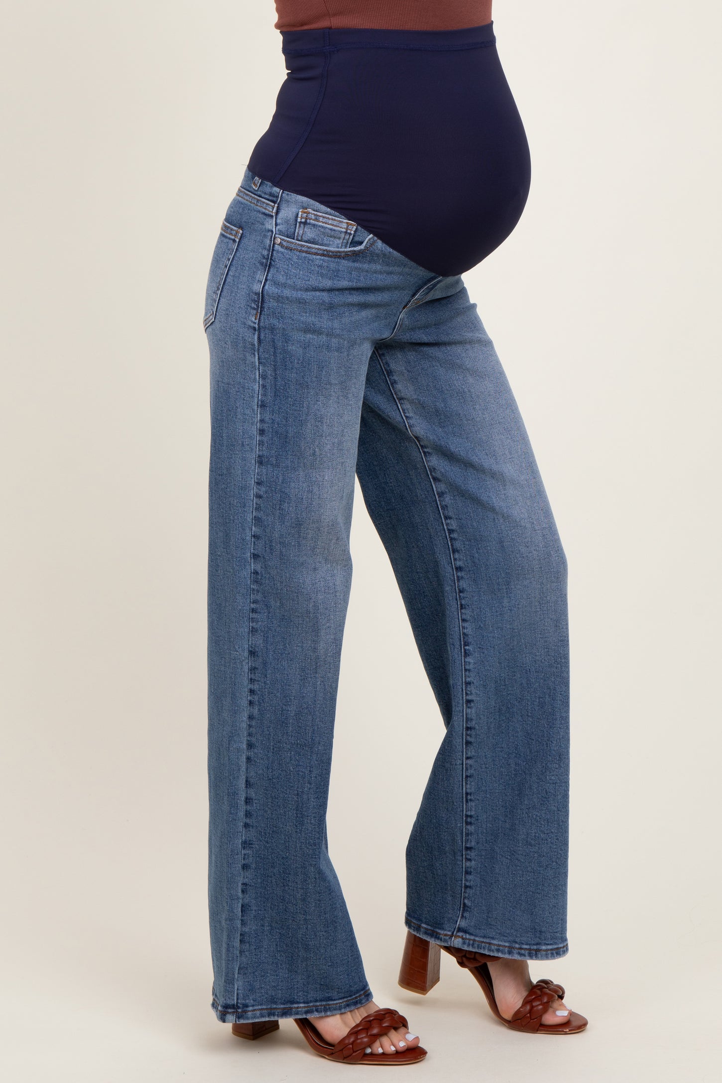 Medium Classic Wash Wide Leg Maternity Jeans