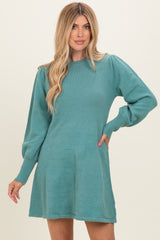 Light Olive Knit Bubble Sleeve Maternity Mini Dress