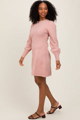 Pink Knit Bubble Sleeve Mini Dress