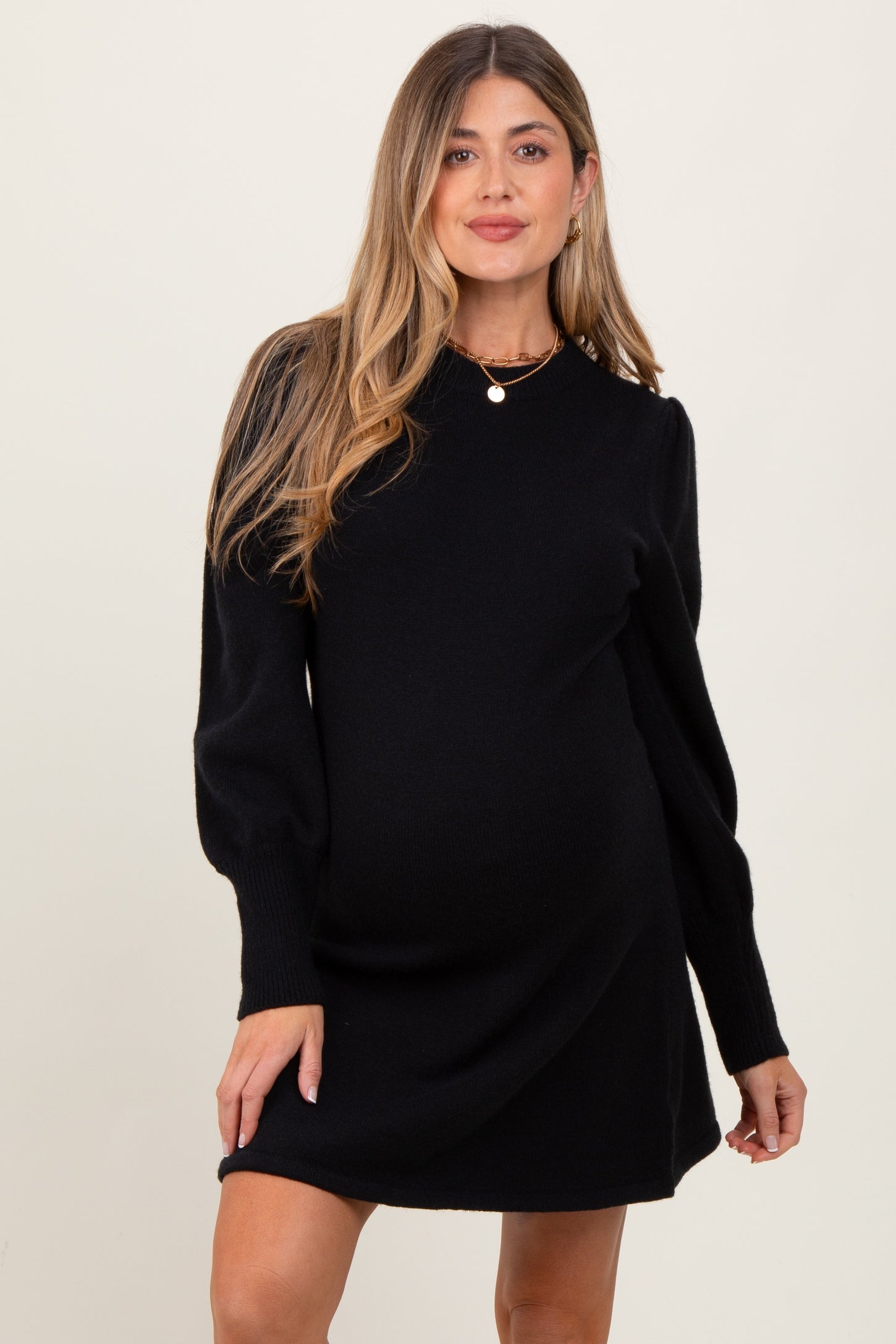 Black Knit Bubble Sleeve Maternity Mini Dress Black Knit Bubble Sleeve Maternity Mini Dress
