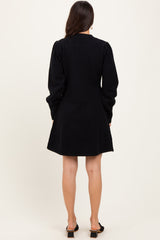 Black Knit Bubble Sleeve Mini Dress