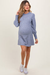 Light Blue Knit Bubble Sleeve Maternity Mini Dress