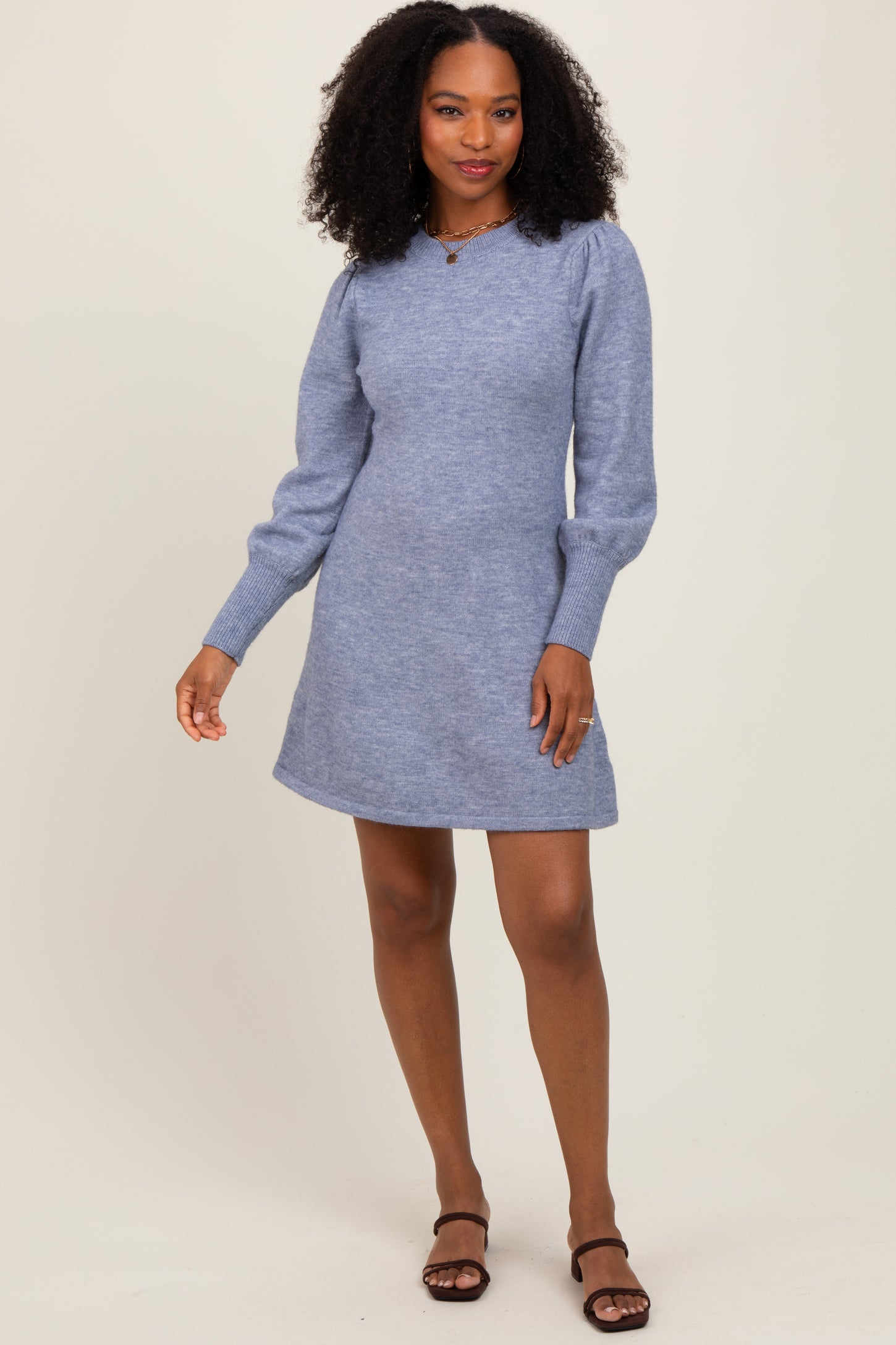 Light Blue Knit Bubble Sleeve Mini Dress – PinkBlush