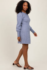 Light Blue Knit Bubble Sleeve Mini Dress